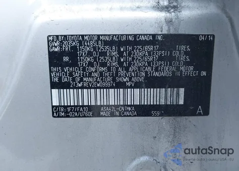 2014 Toyota Rav4 Xle from USA, damaged, VIN 2T3WFREV2EW099974